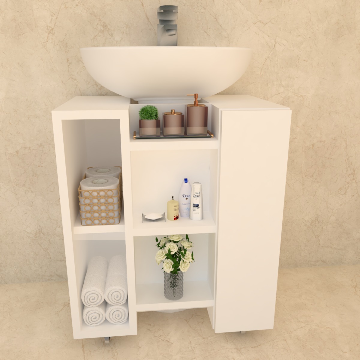 Gabinete Armário Banheiro Pia De Coluna - Branco