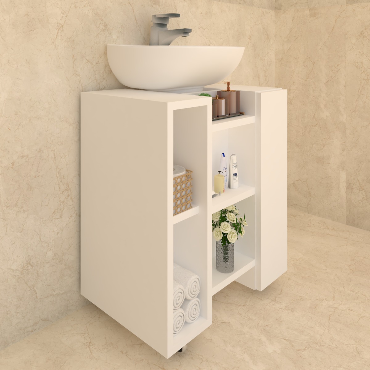 Gabinete Armário Banheiro Pia De Coluna - Branco - Image 2