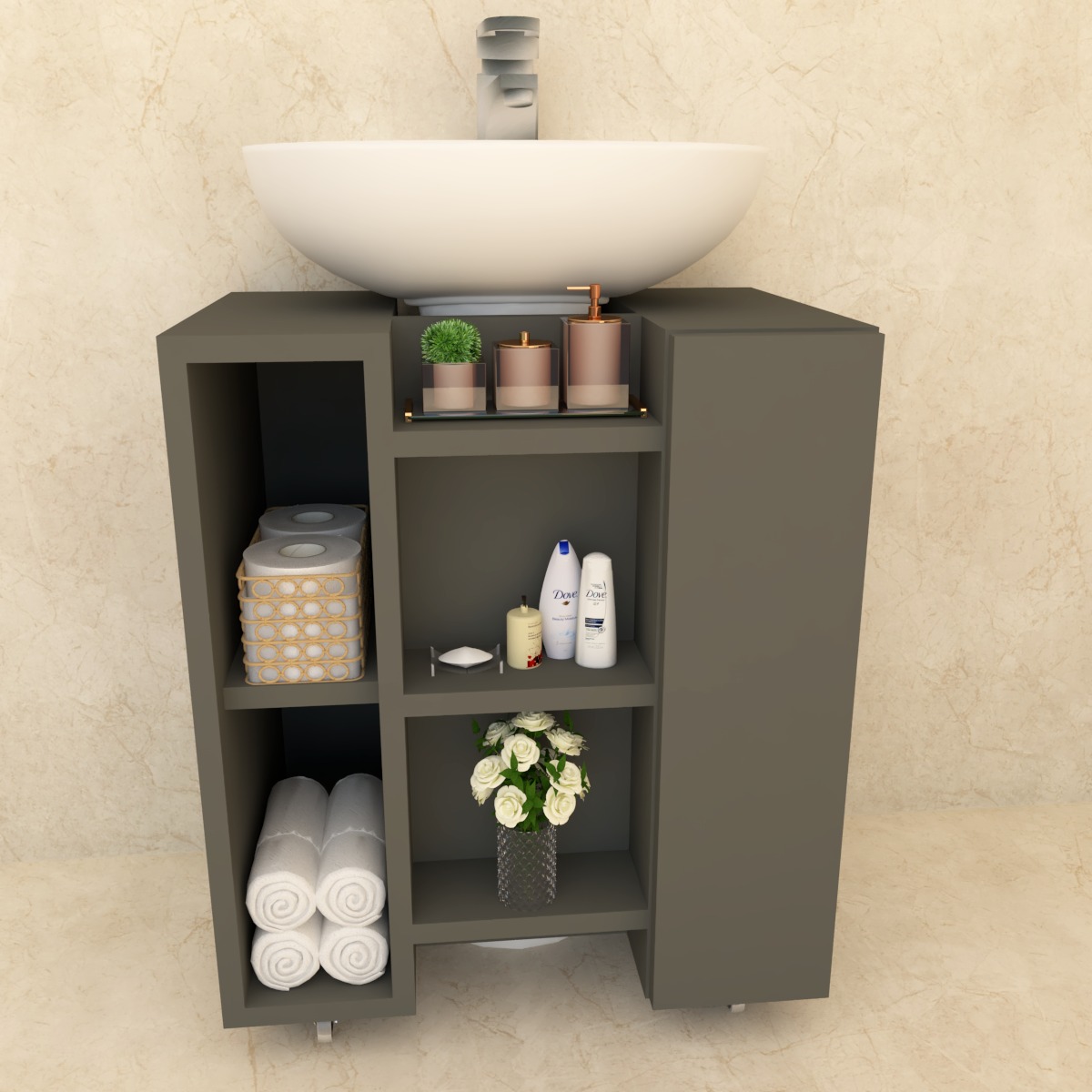 Gabinete Armário Banheiro Pia De Coluna - Cinza