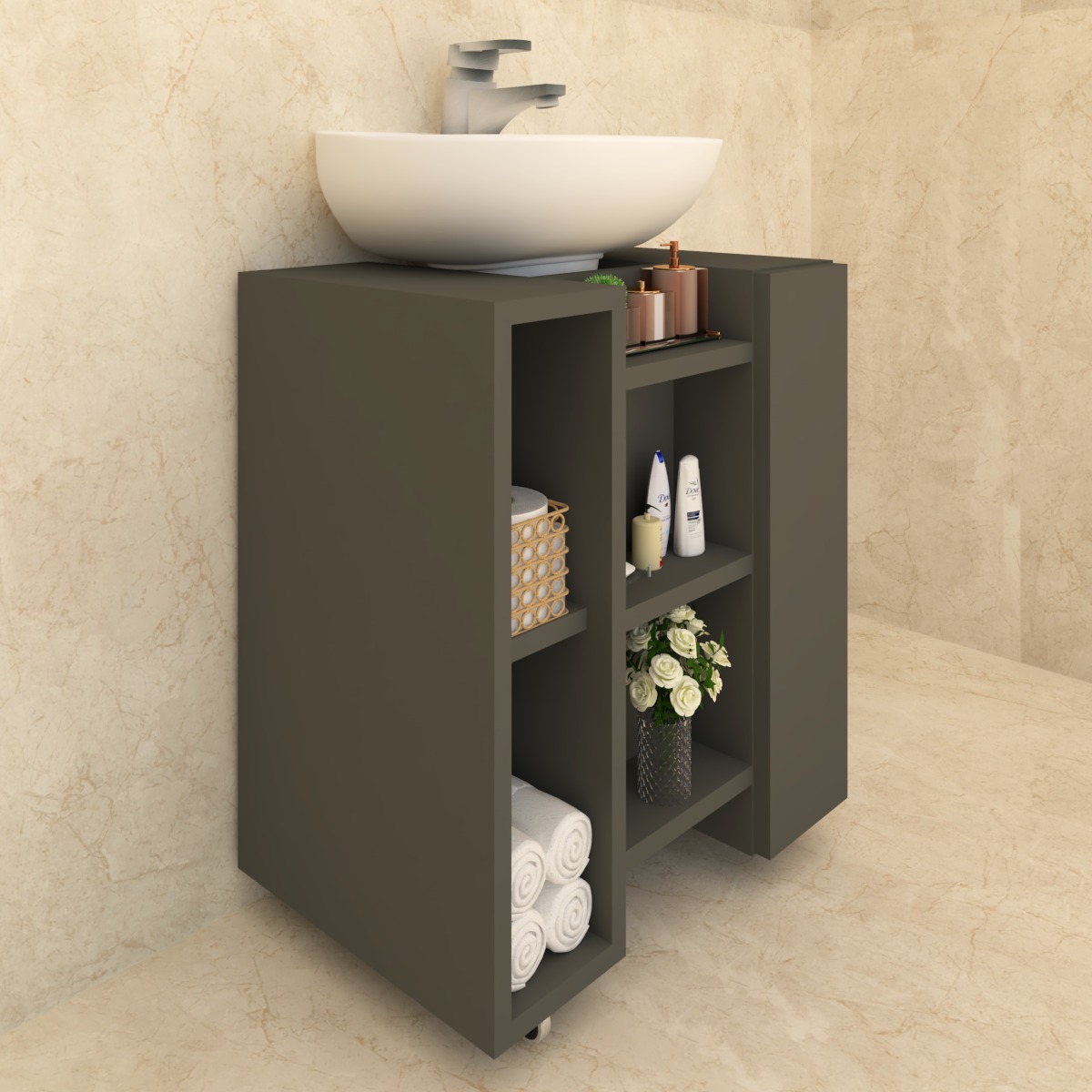 Gabinete Armário Banheiro Pia De Coluna - Cinza - Image 2