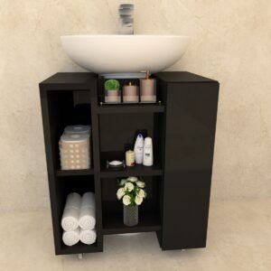 Gabinete Armário Banheiro Pia De Coluna - Preto